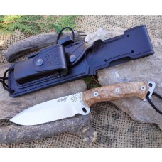 Cuchillo JV CDA WOLF Acero Inox. 1.1416 Olivo Funda de Cuero + Piedra de Afilar y Firesteel